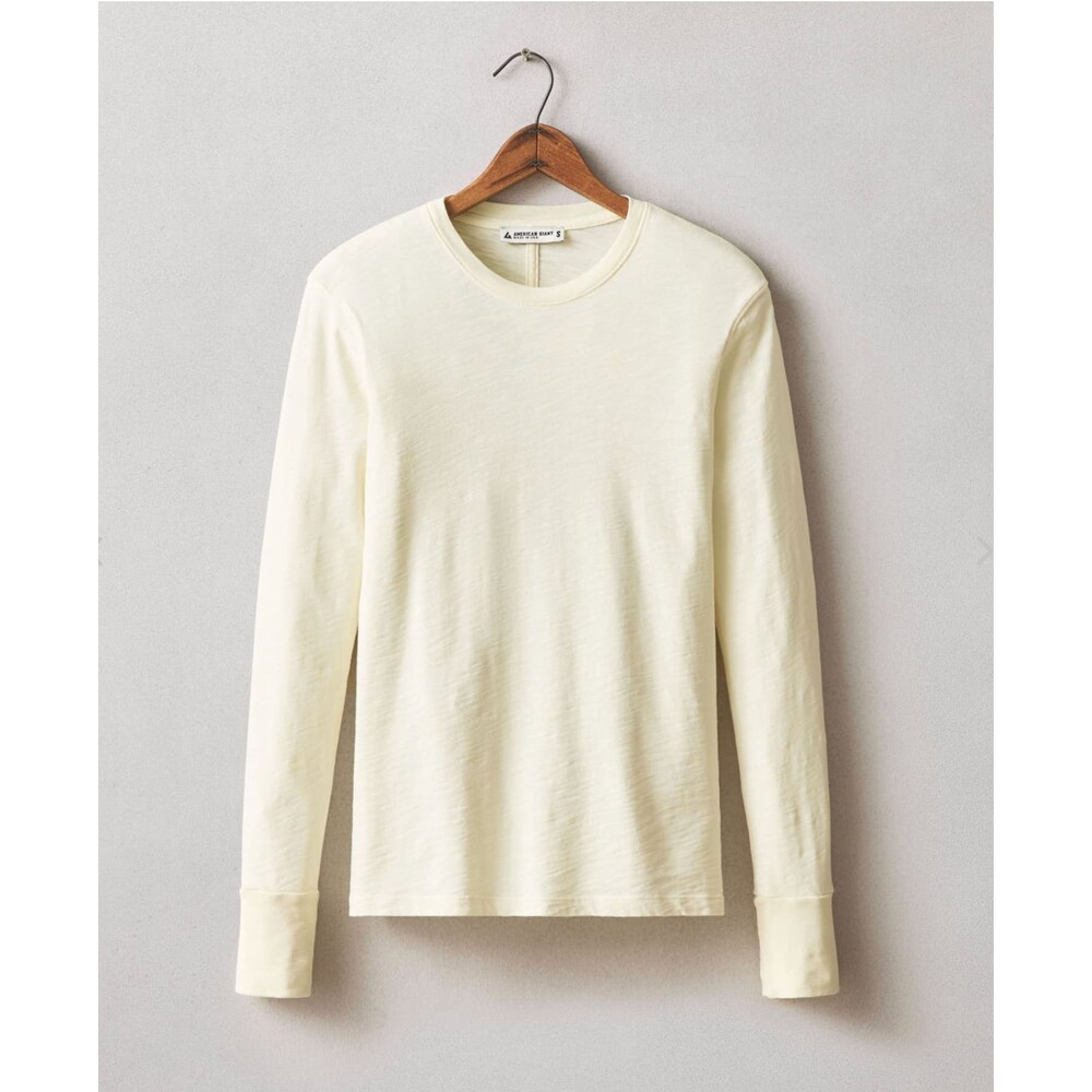 American Giant T-Shirt Womens Small Almond Oil Premium Slub Long Sleeve Crew NEW